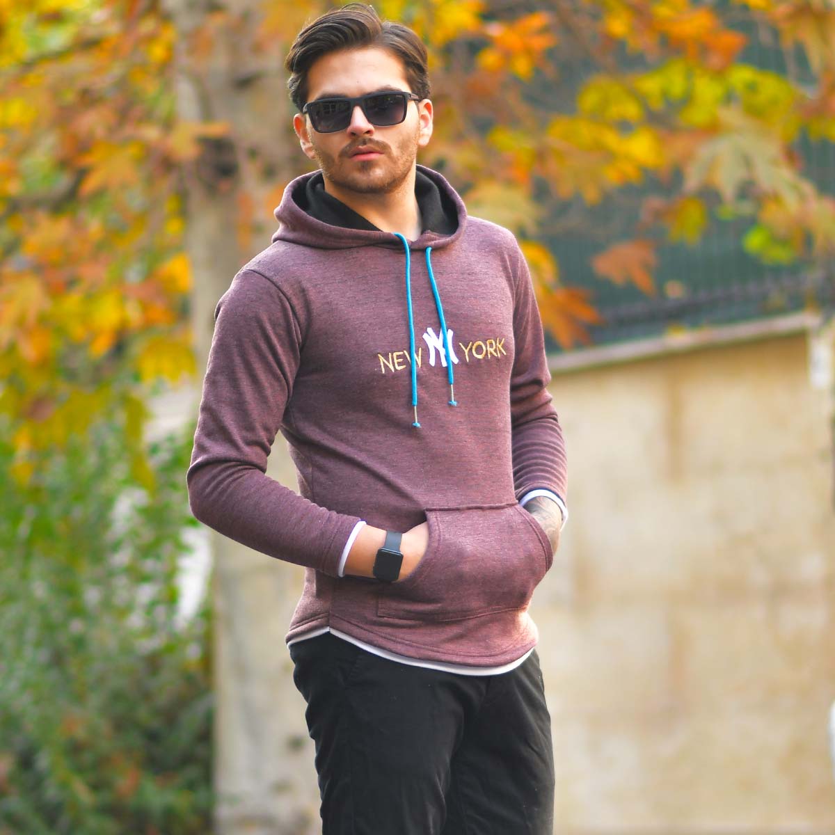هودی مردانه مدل new york رنگ زرشکی