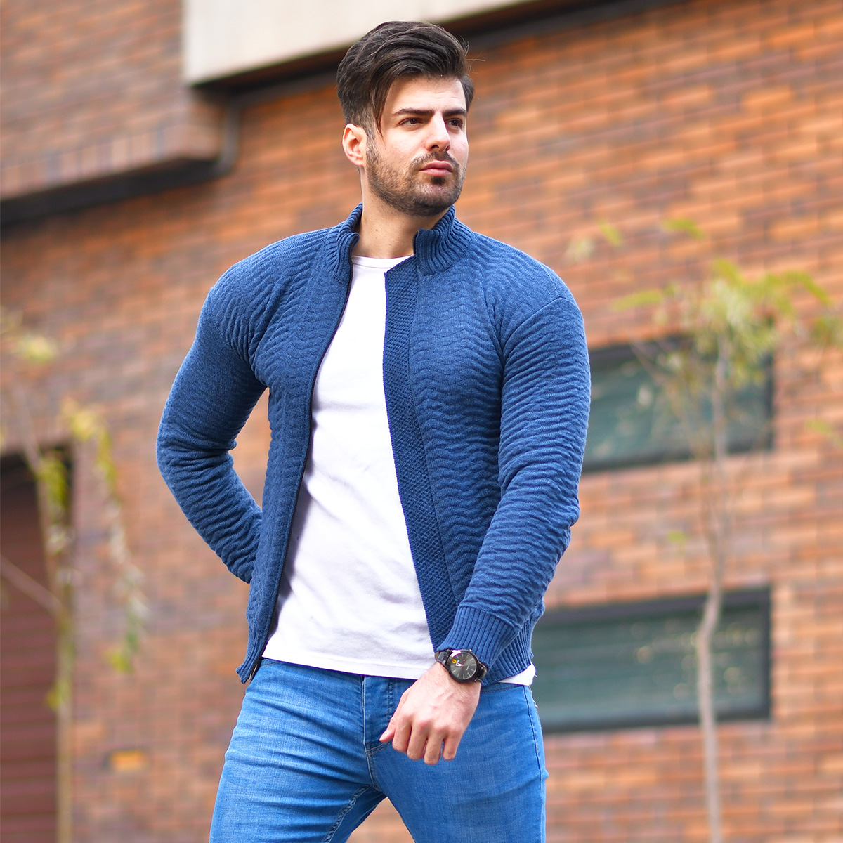 سوئیشرت بافت سرمه ای مردانه مدل Jenly