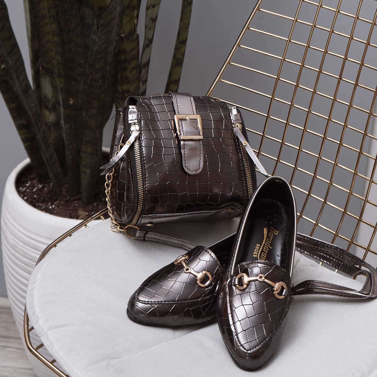 ست كيف و كفش دخترانه رنگ دودي مدلSaylor