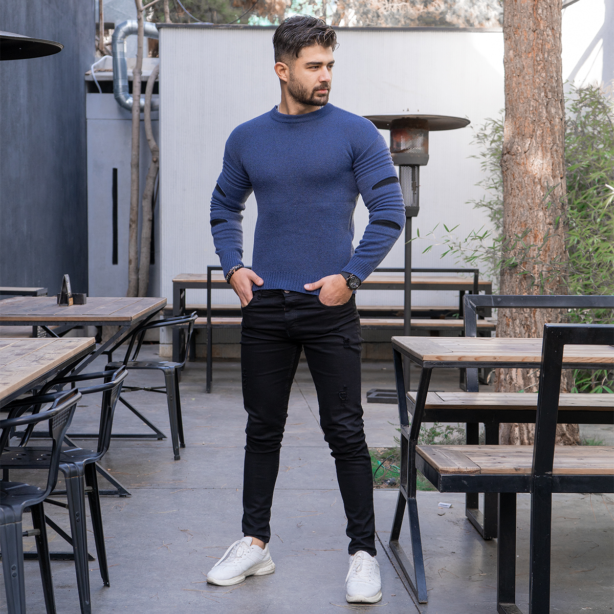 پلیور زاپ دار مردانه آبی نفتی مشکی مدل solan