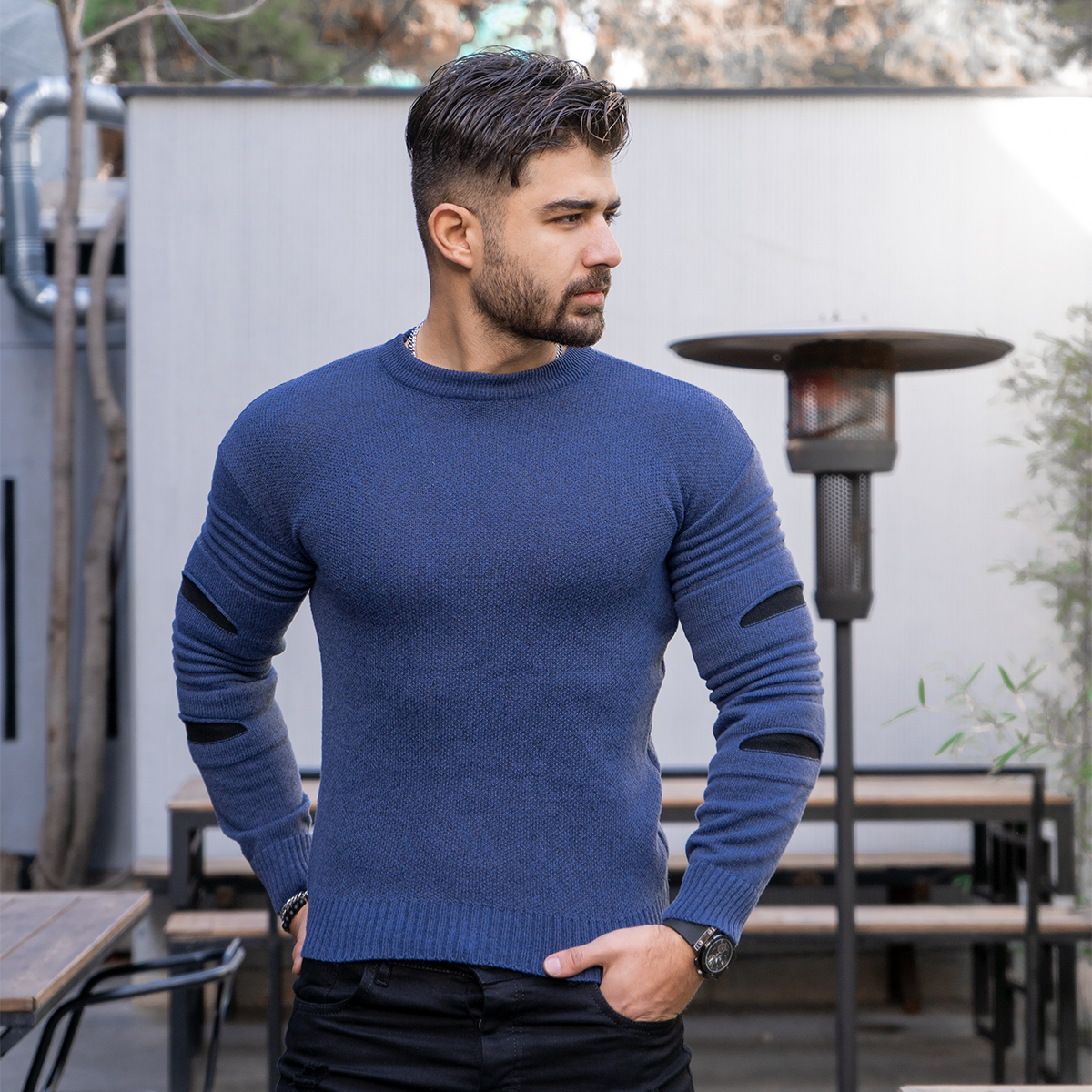 پلیور زاپ دار مردانه آبی نفتی مشکی مدل solan