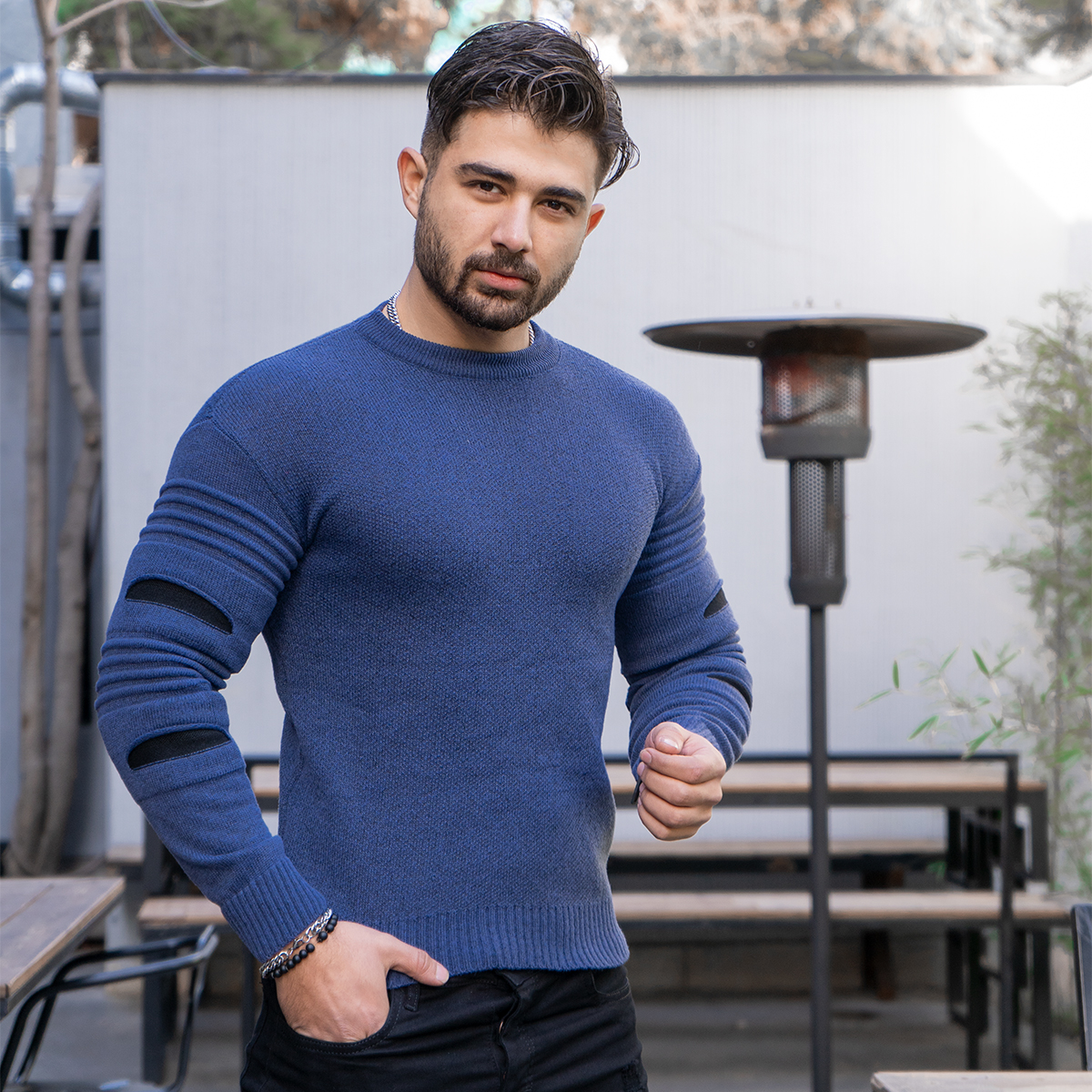 پلیور زاپ دار مردانه آبی نفتی مشکی مدل solan