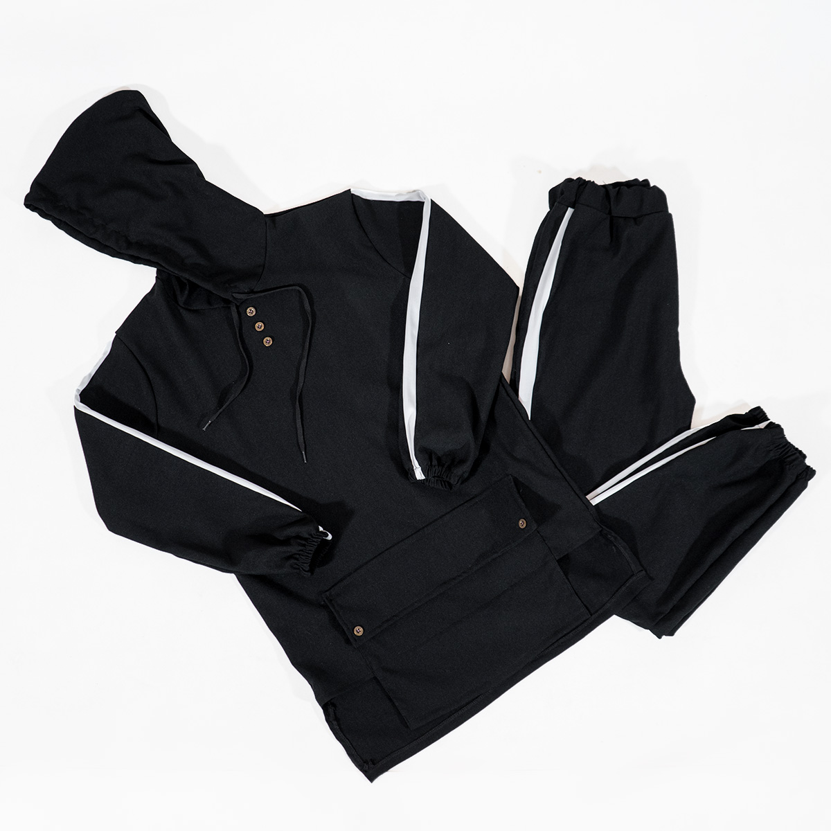 ست هودی شلوار جیب جلو مشکی دخترانه مدل Erina