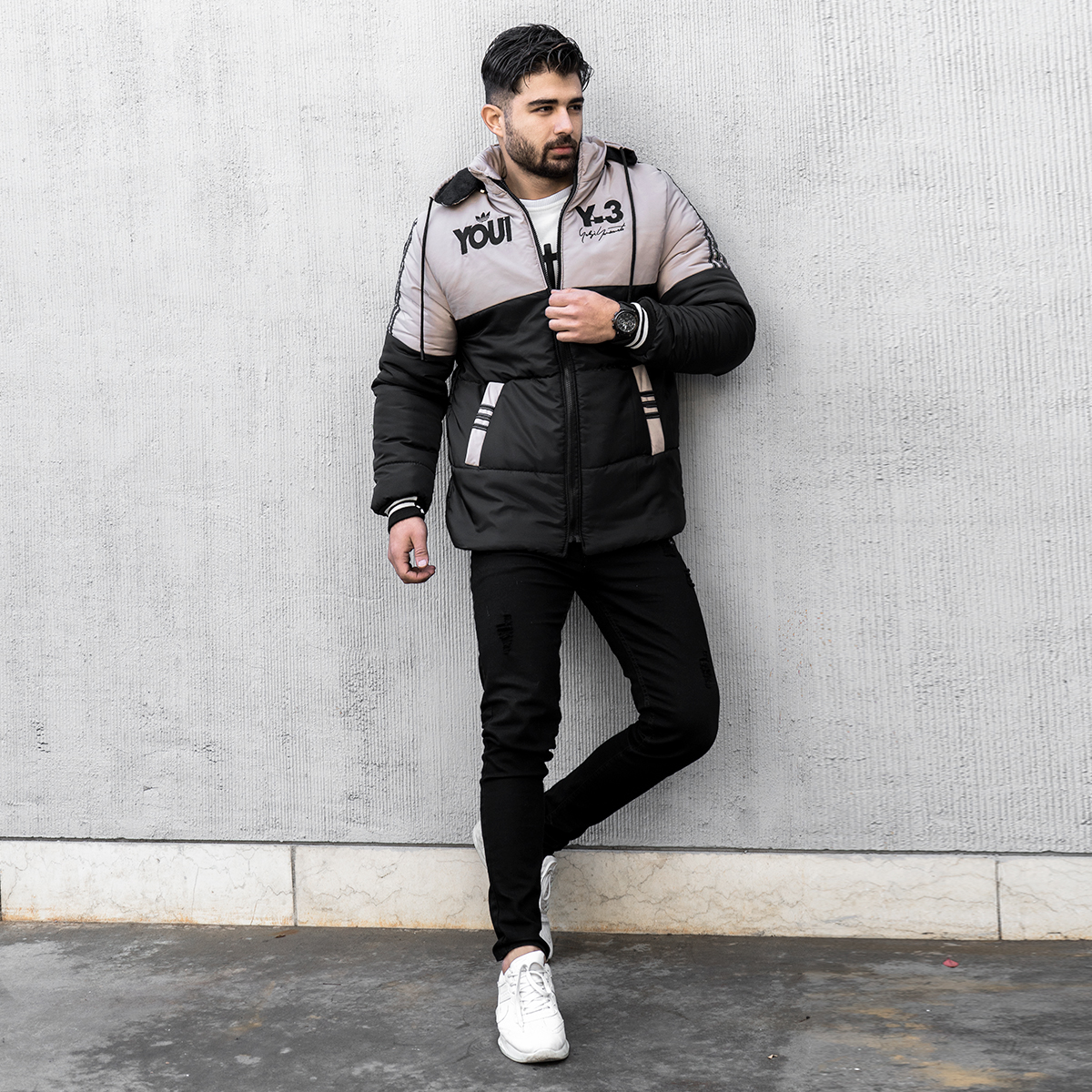 کاپشن مردانه Y-3کرم مشکی مدل YOUI