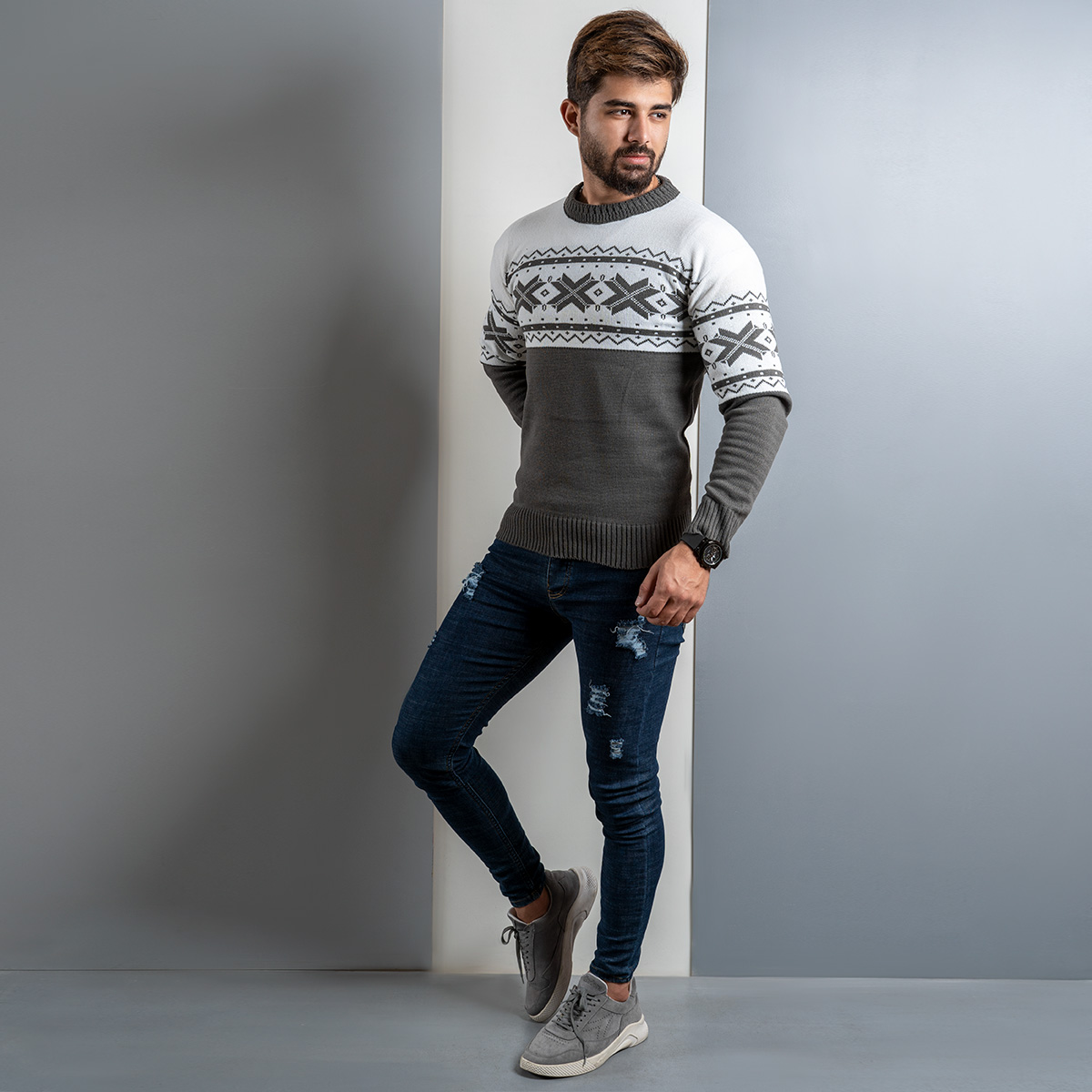 پلیور مردانه (T) خاکی مدل Servin