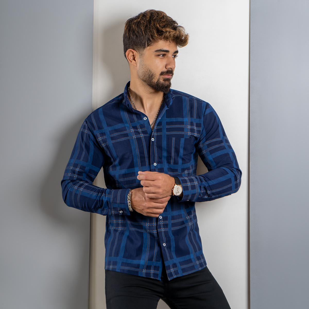 پیراهن مردانه راه راه آبی (T) مردانه مدلexo