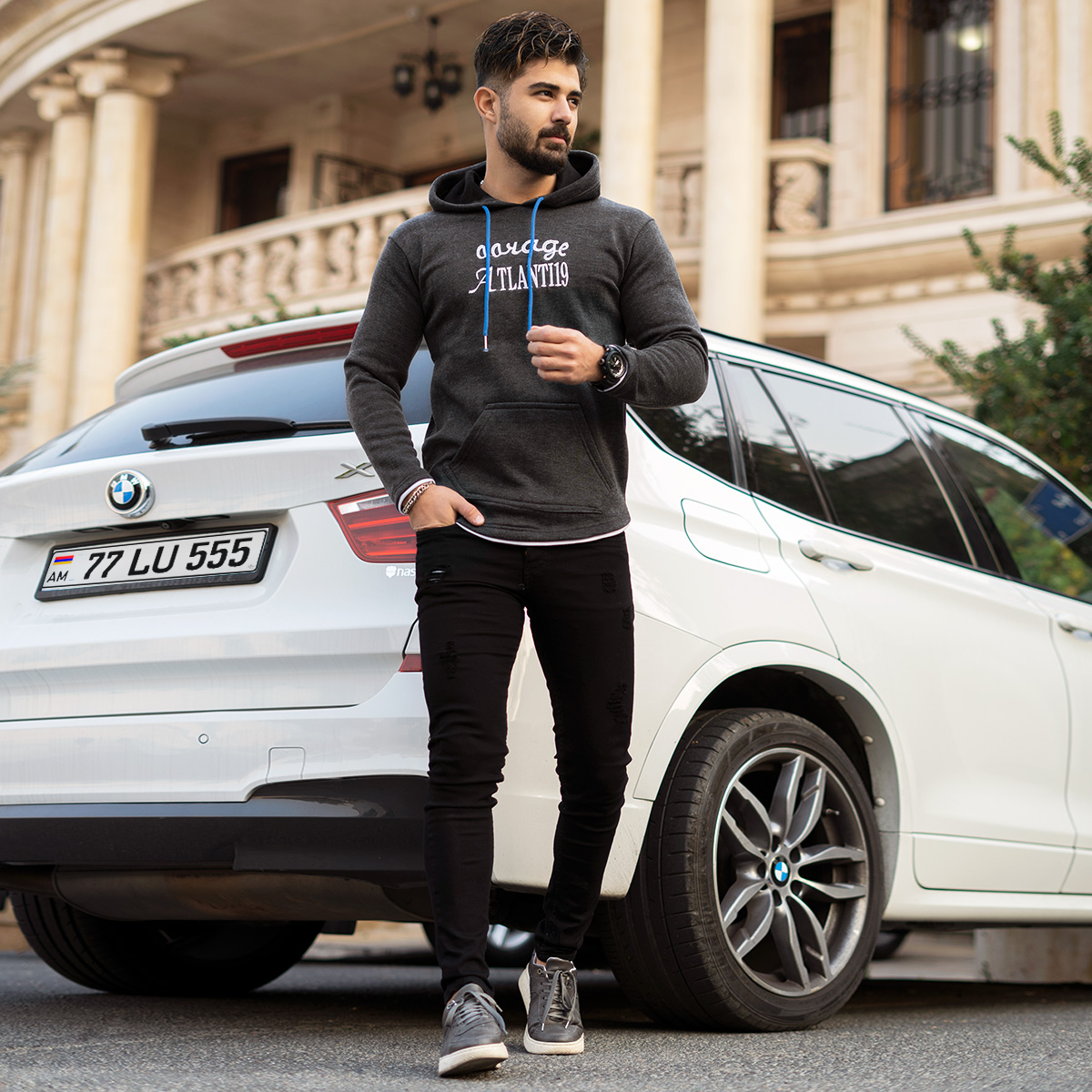 هودی ذغالی مردانه مدل Atlanti