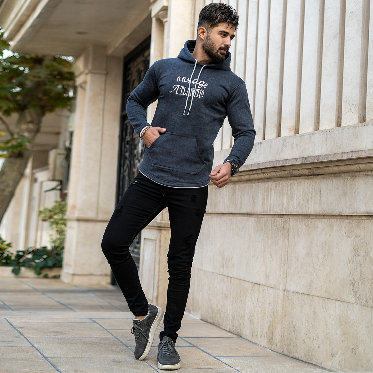 هودی سرمه ای مردانه مدل Atlanti