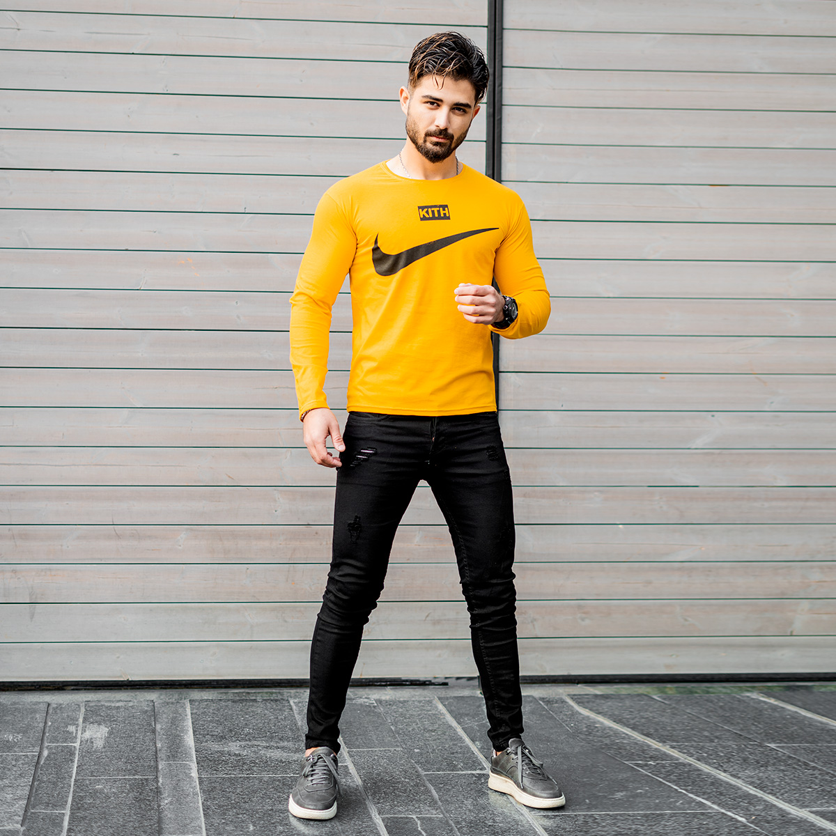 تیشرت آستین بلندمردانه Nike زرد مدل A77