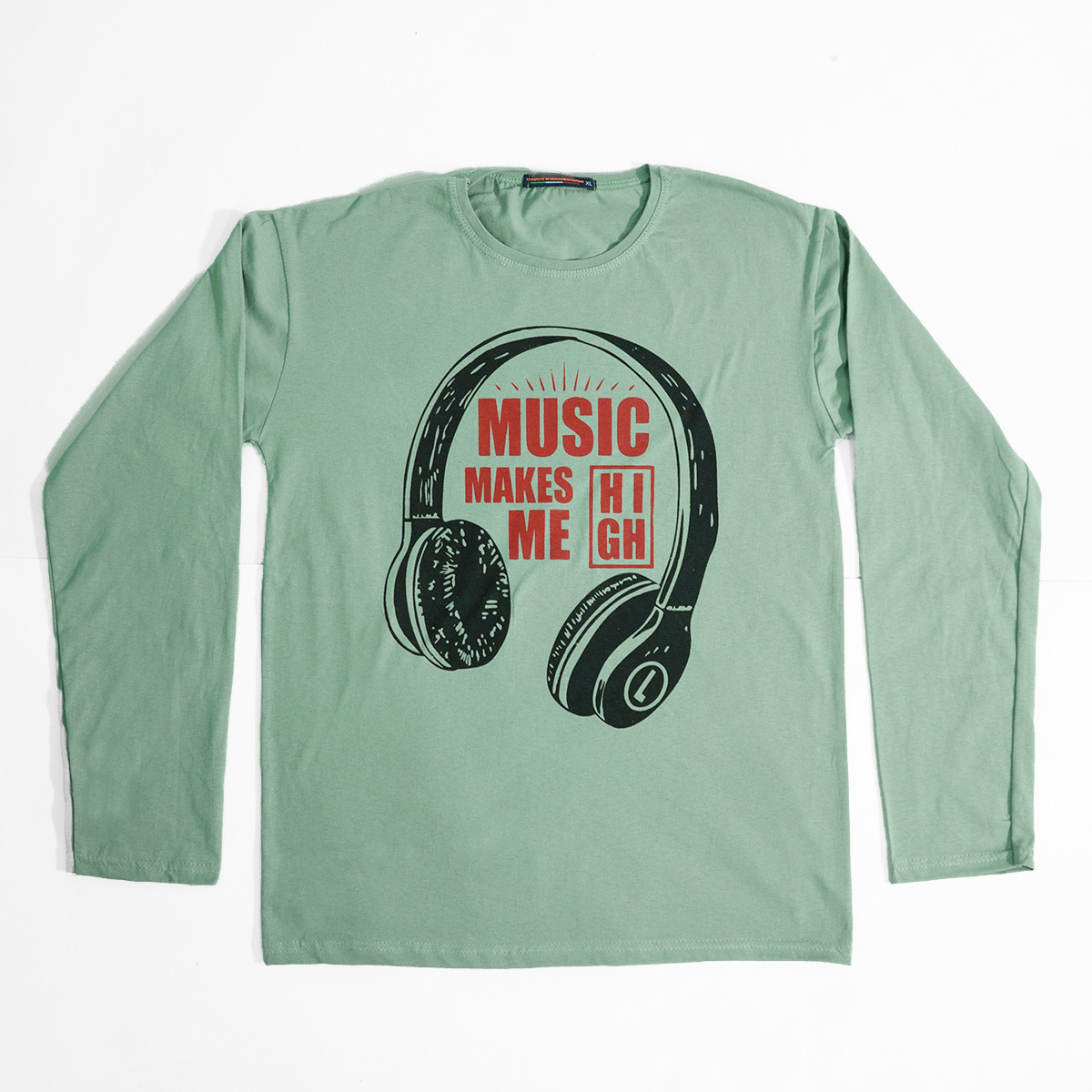 تیشرت آستین بلند مردانه طرح هدست سبز مدل O22