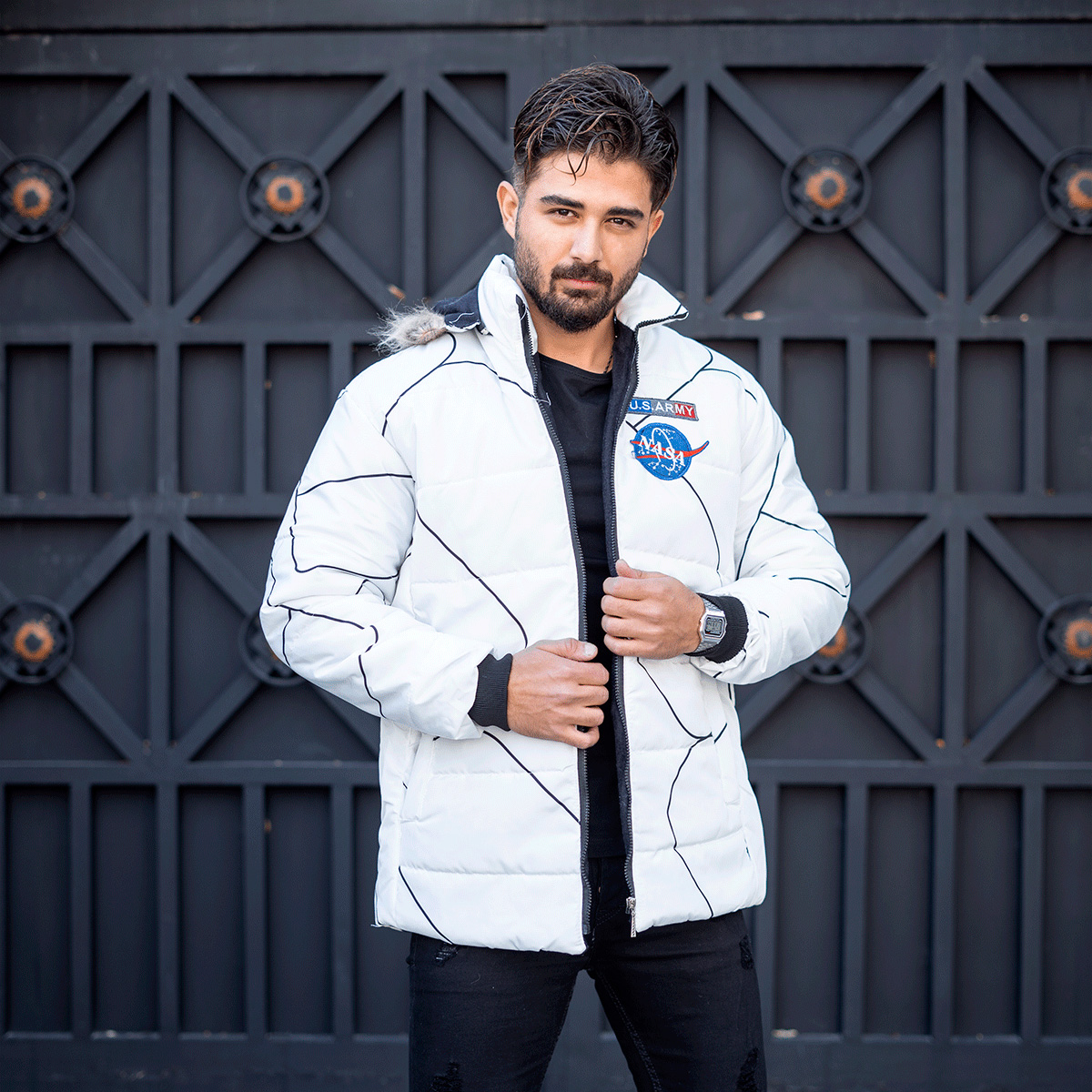 کاپشن مردانه سفید مدل Nasa