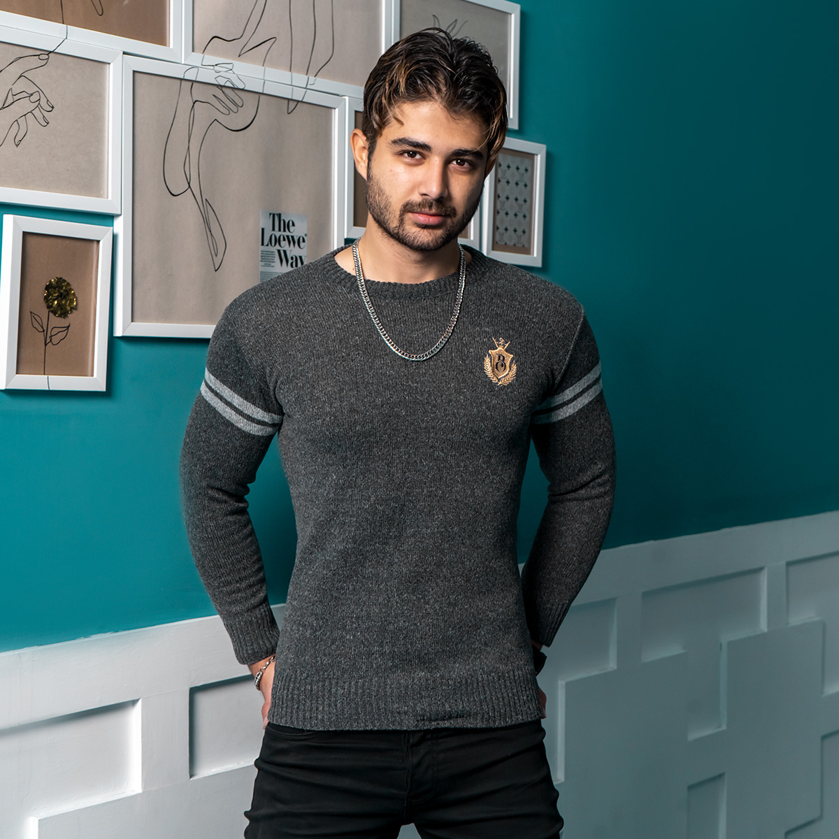 پلیور مردانه ذغالی مدل Akar