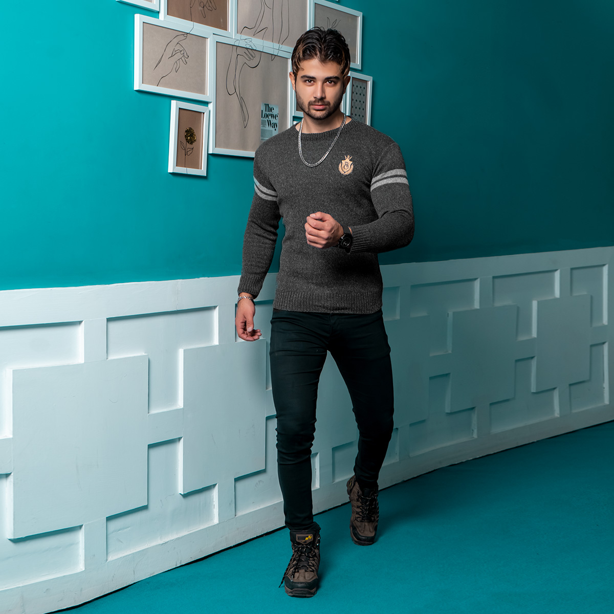 پلیور مردانه ذغالی مدل Akar