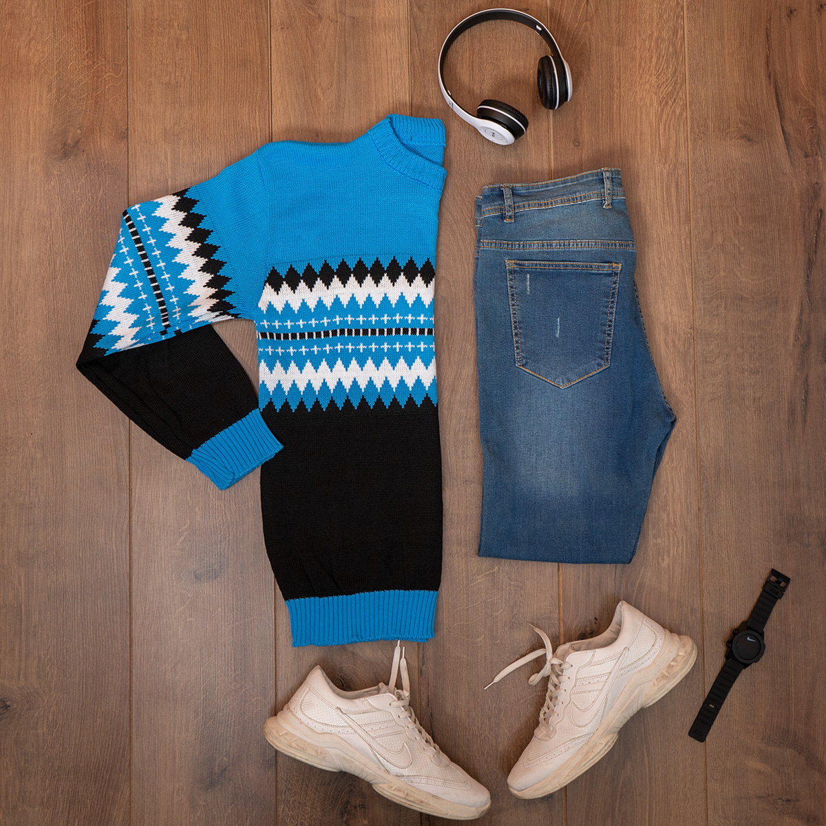 پلیور ژاکارد آبی مشکی مردانه مدلSami