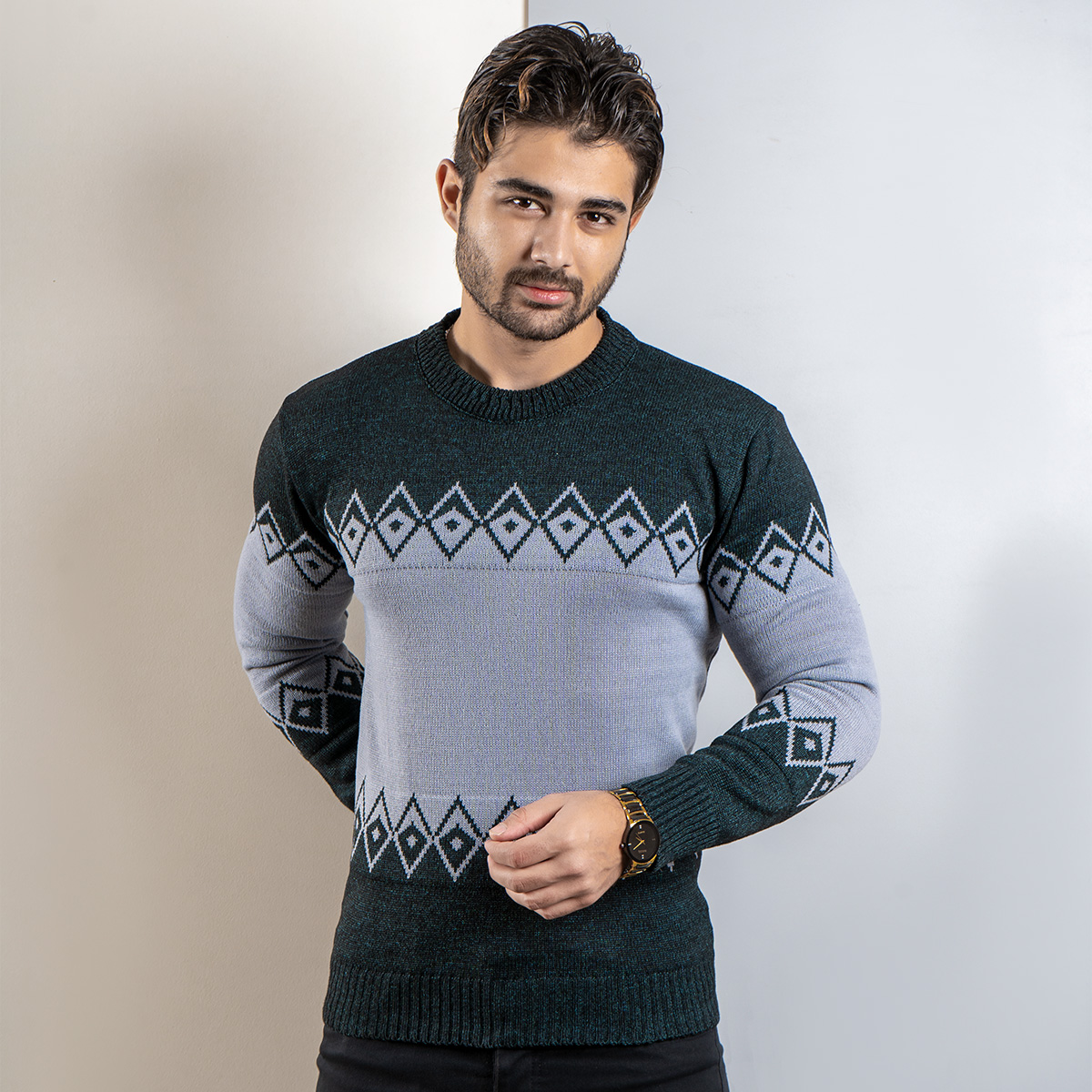 پلیور مردانه سبزطوسی(T) مدل roter