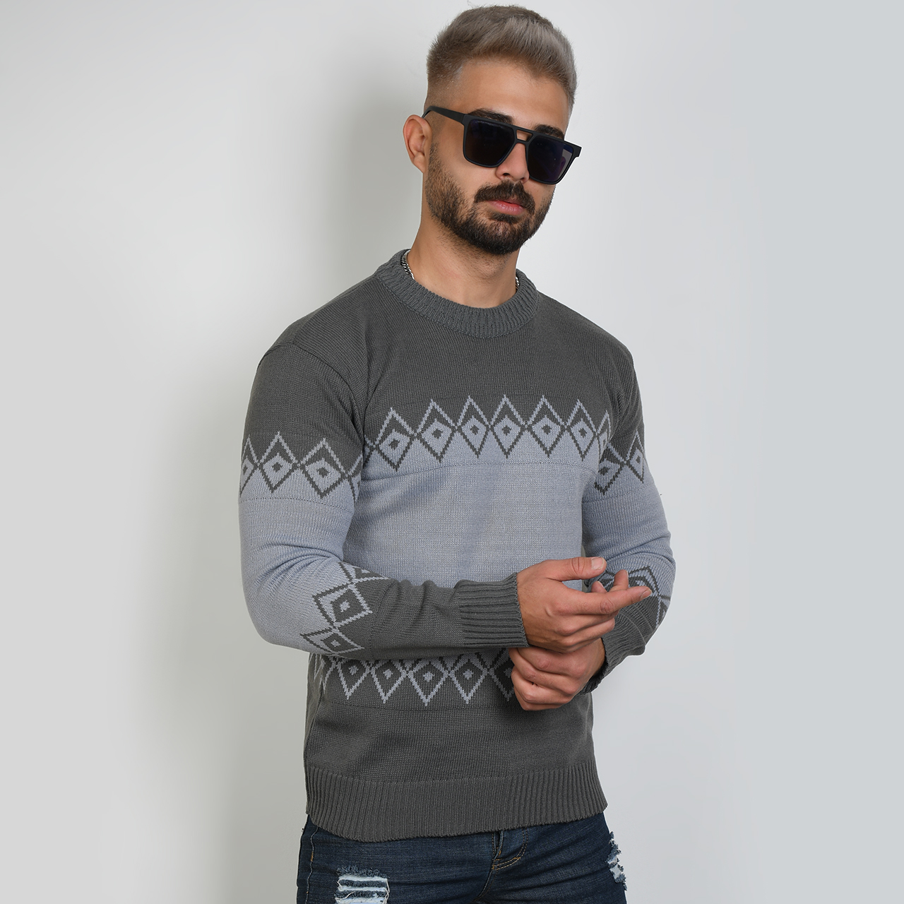 پلیور مردانه دودی طوسی(T) مدل roter