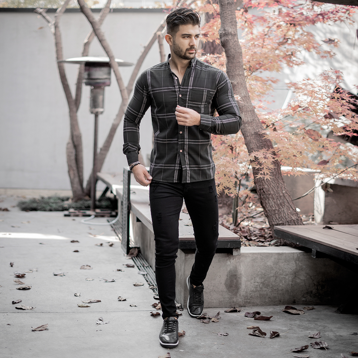 پیراهن مشکی راه راه مردانه مدل Santa