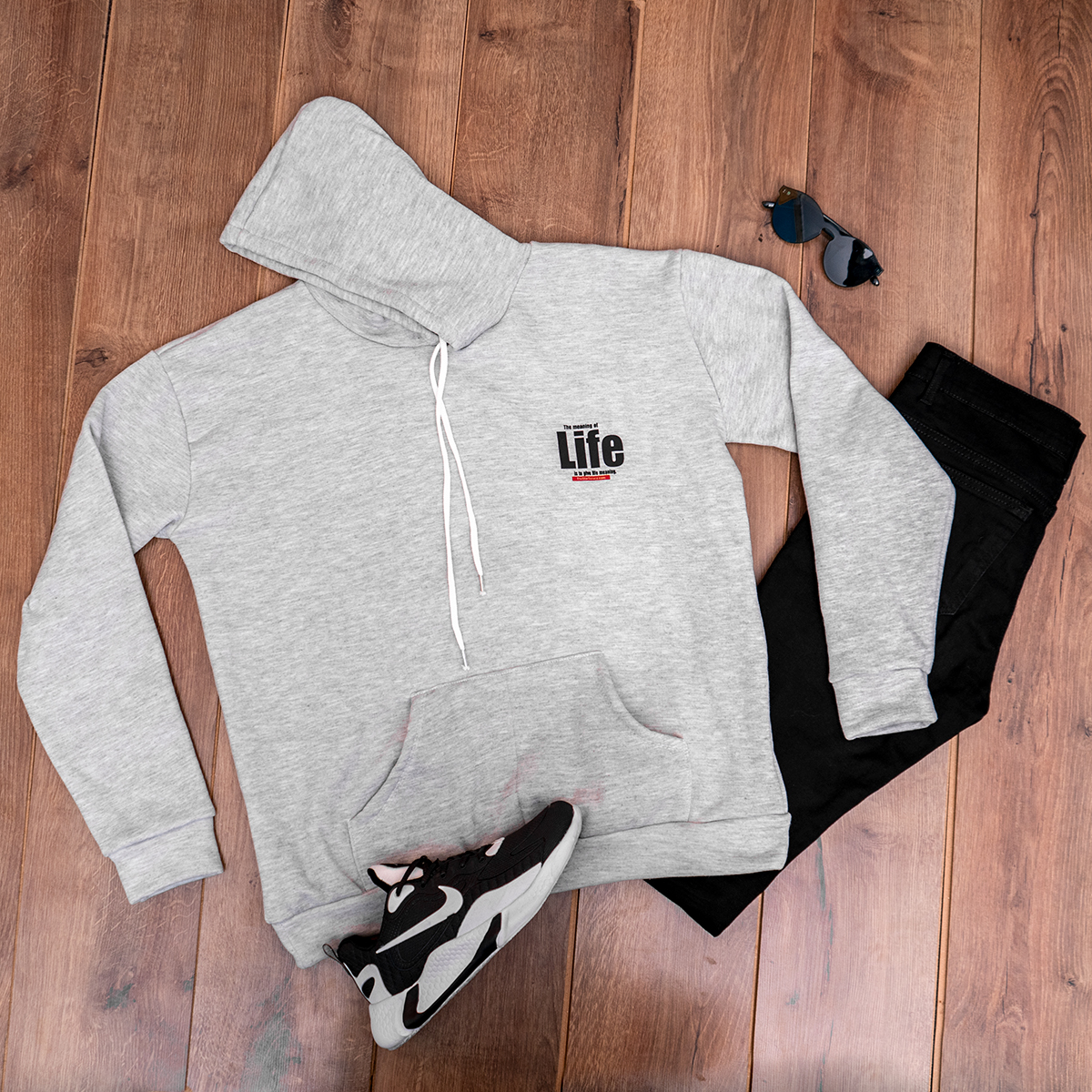 هودی مردانه طوسی مدل Life