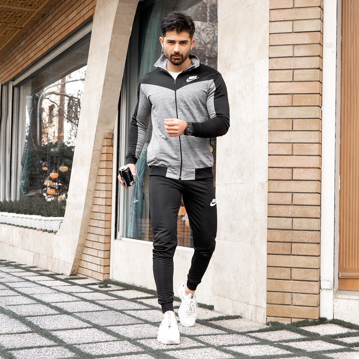 ست سوییشرت شلوار نایک طوسی مشکی مردانه مدل Bazan