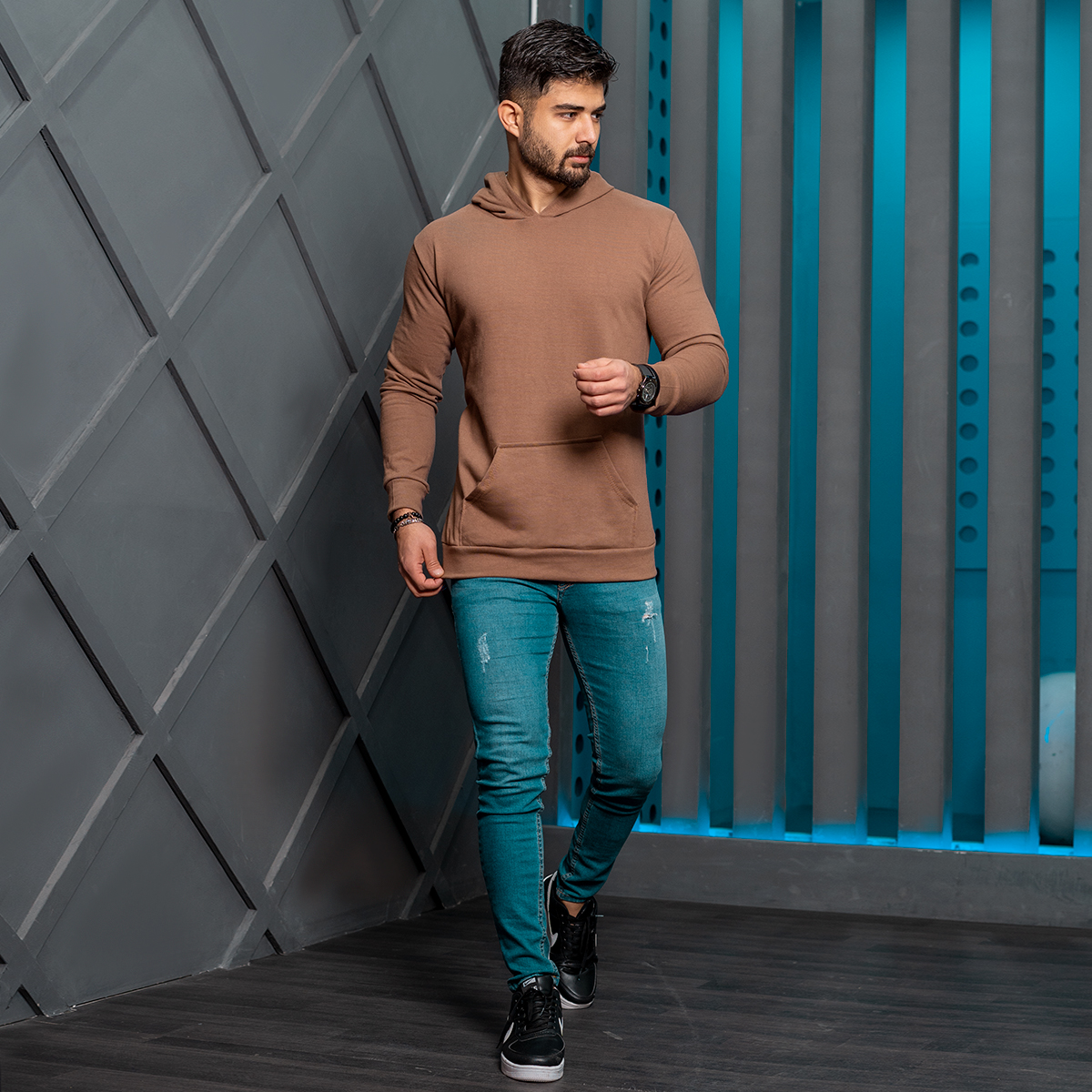 هودی مردانه قهوه ای مدل Ramtin