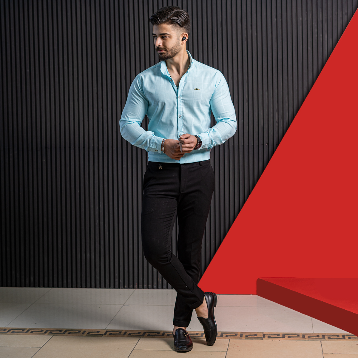 پیراهن مردانه آبی مدلFarzin