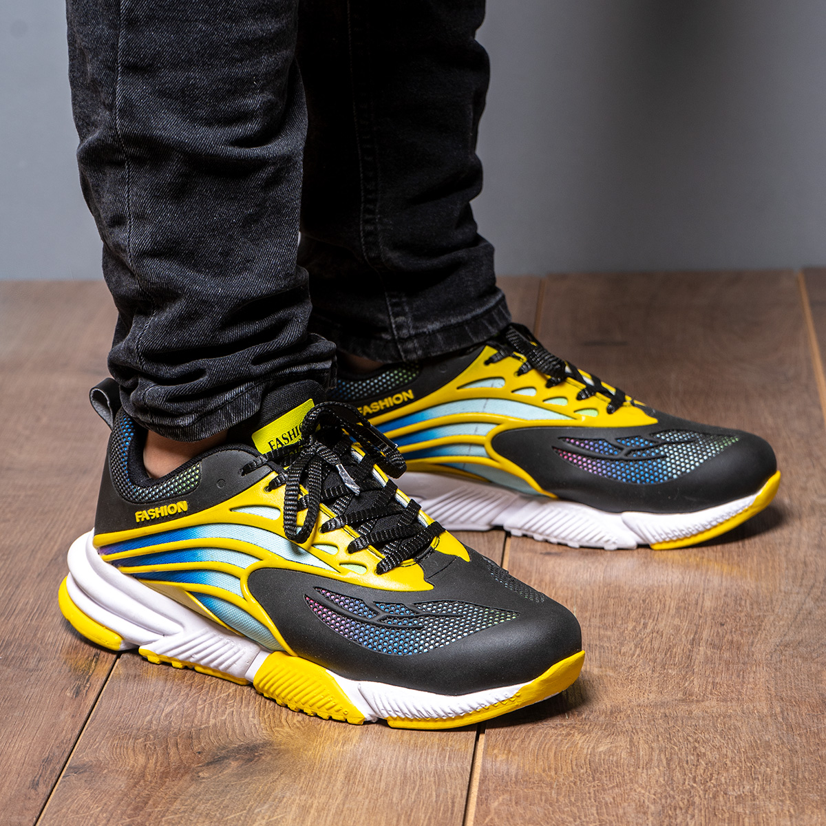 کفش ورزشی Fashion مردانه مشکی زرد مدلG550