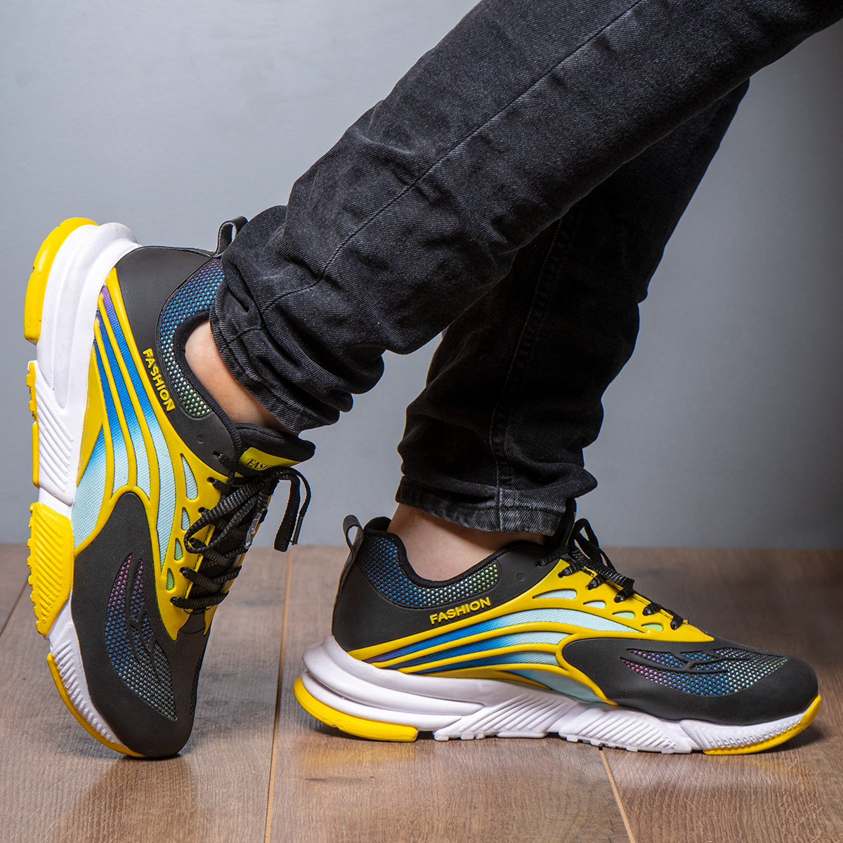 کفش ورزشی Fashion مردانه مشکی زرد مدلG550