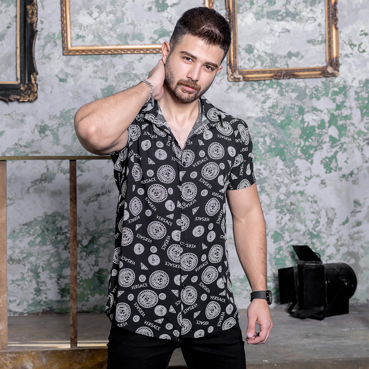 پیراهن هاوایی مردانه طرح ورساچه مدلKatno