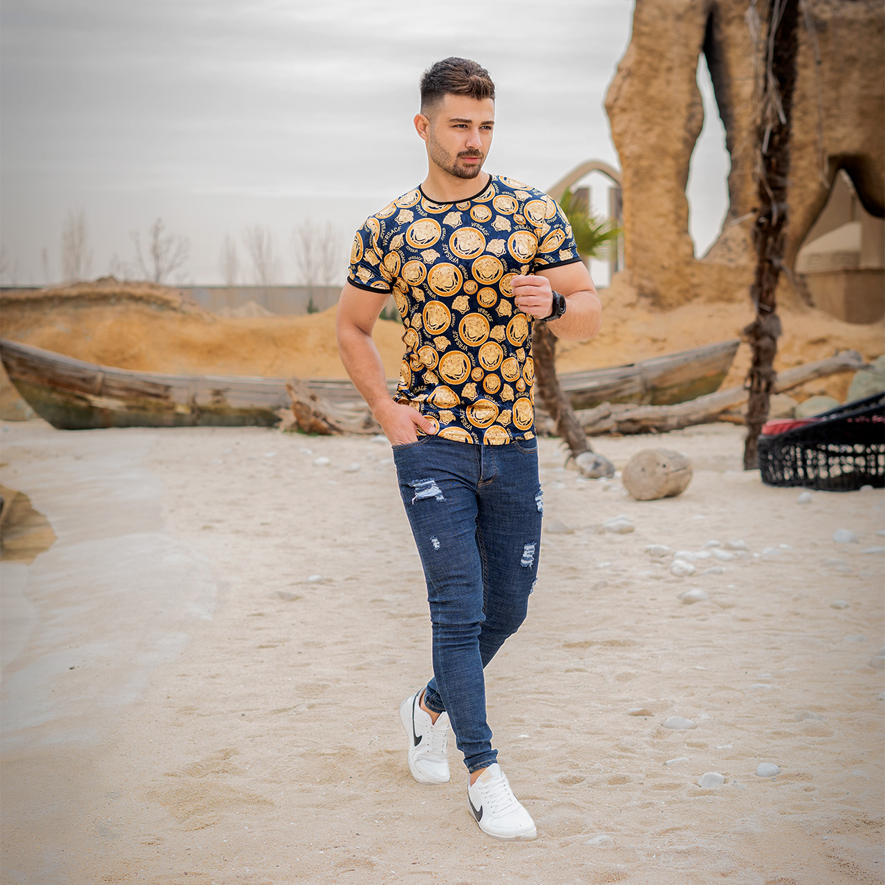 تیشرت مخمل ورساچه مردانه مدلX55