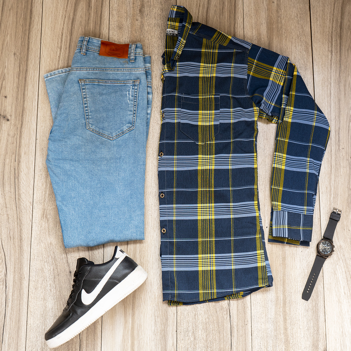 پیراهن راه راه مردانه زرد آبی مدلwigo