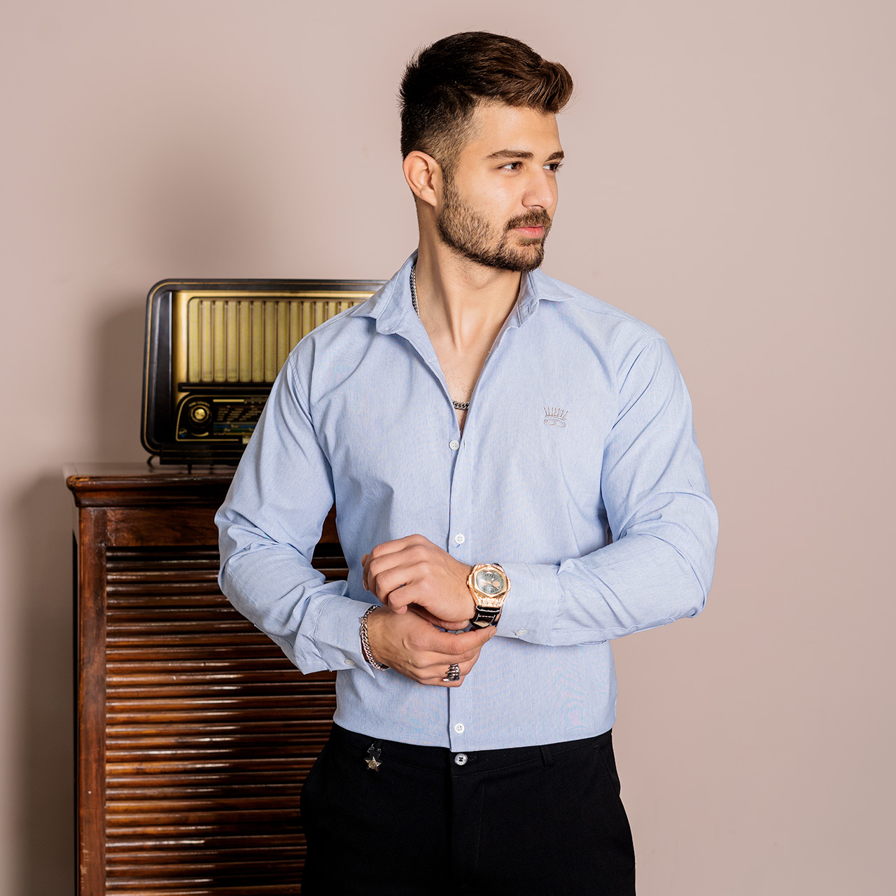 پیراهن مردانه آبی روشن مدل pelin