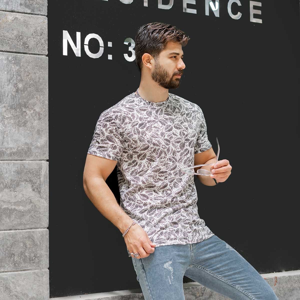 تیشرت هاوایی مردانه طرح برگ مدل oliva