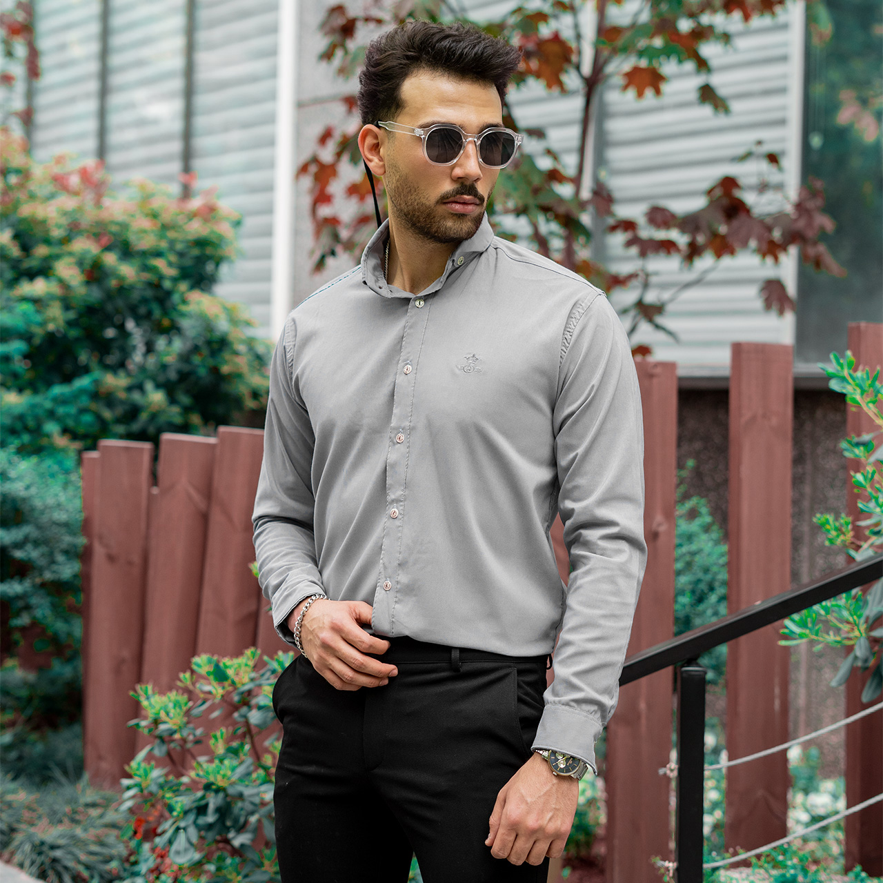 پیراهن طوسی مردانه مدل Yazdan