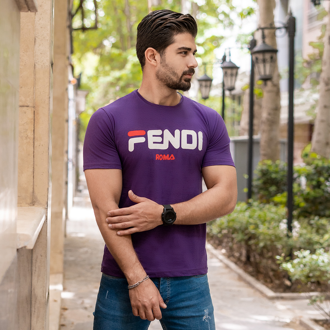 تیشرت فندی بنفش مردانه مدل Roma