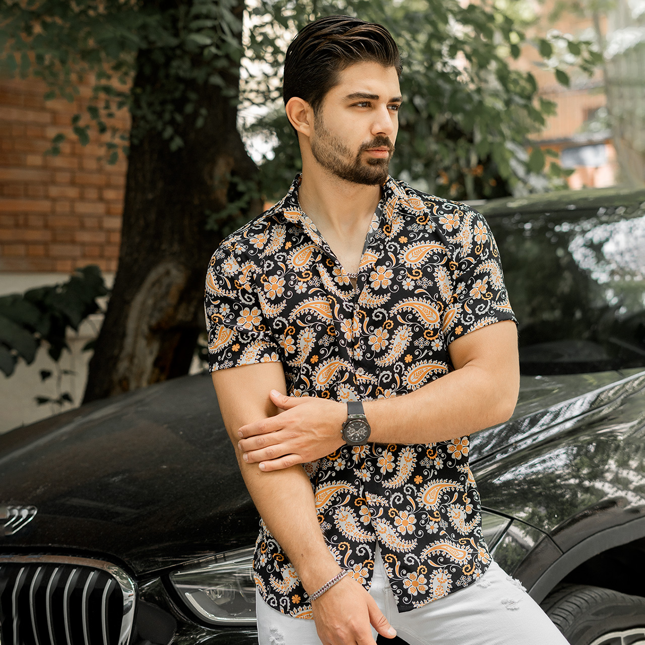پیراهن هاوایی طرح بته جقه مردانه مدل calin