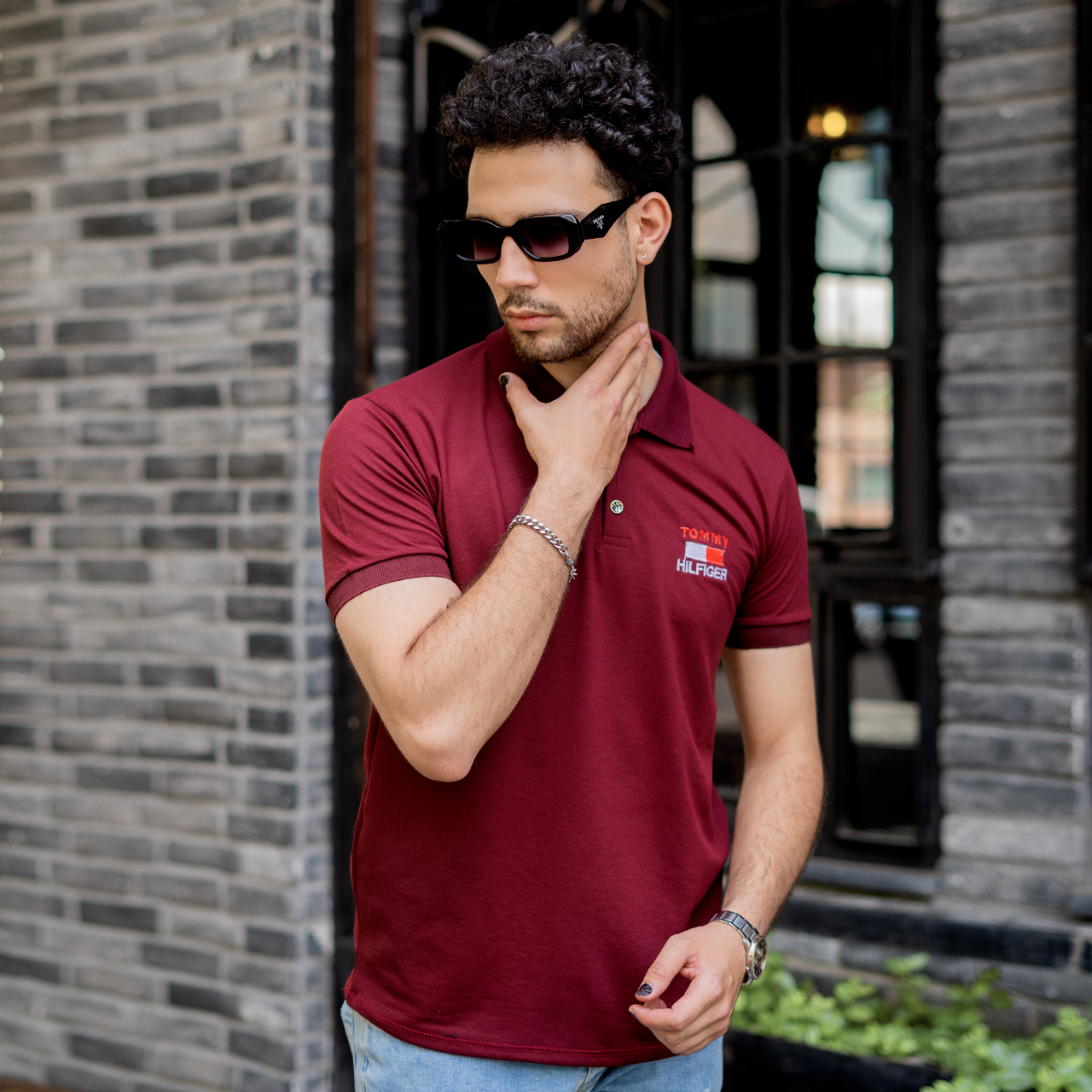 تیشرت جودون مردانه زرشکی مدلJ52