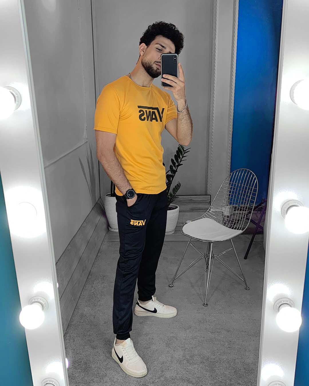 ست تیشرت شلوار مشکی زرد Vans مردانه مدل N200