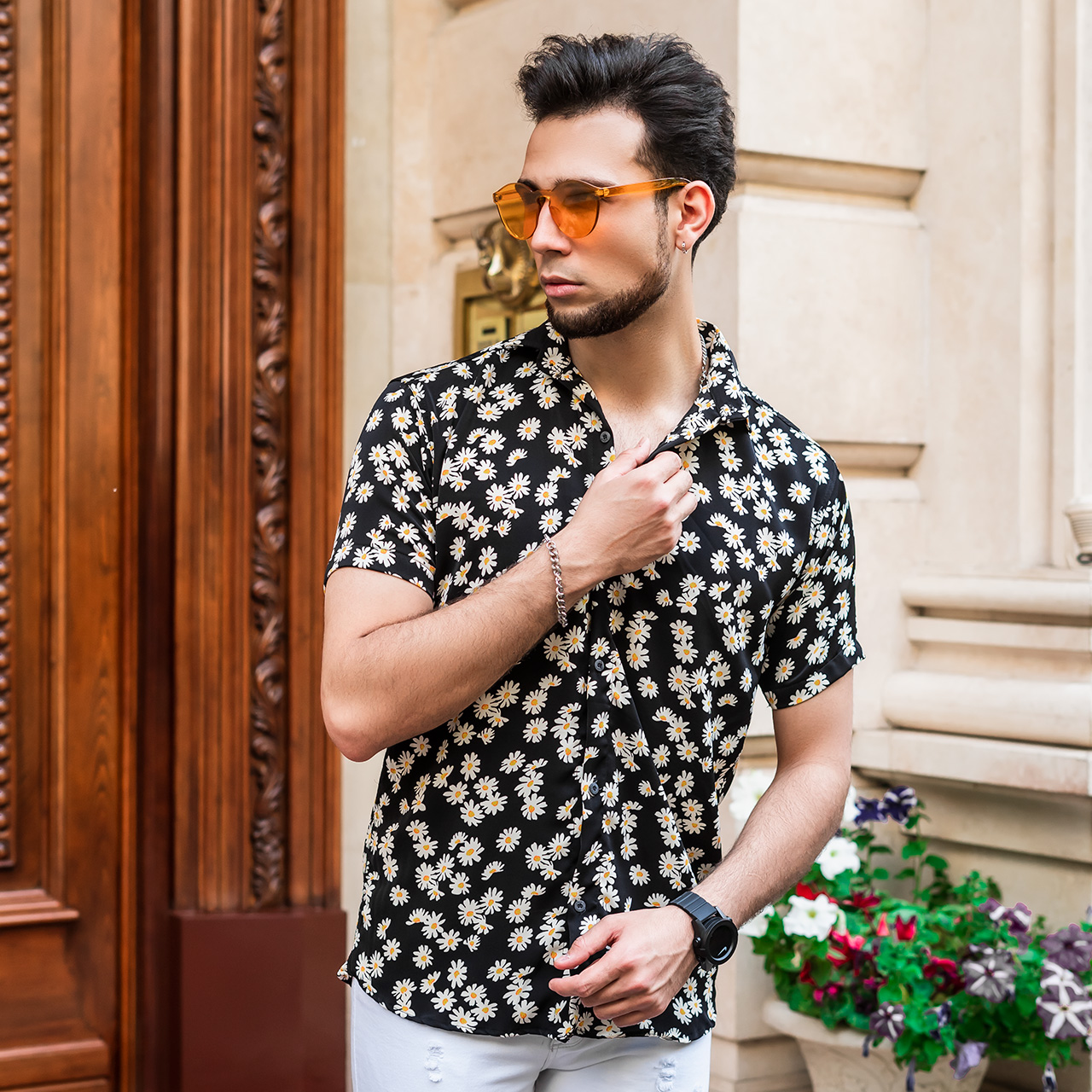 پیراهن هاوایی مردانه گلدار مدل F500