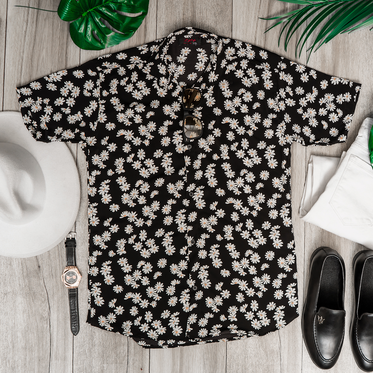 پیراهن هاوایی مردانه گلدار مدل F500