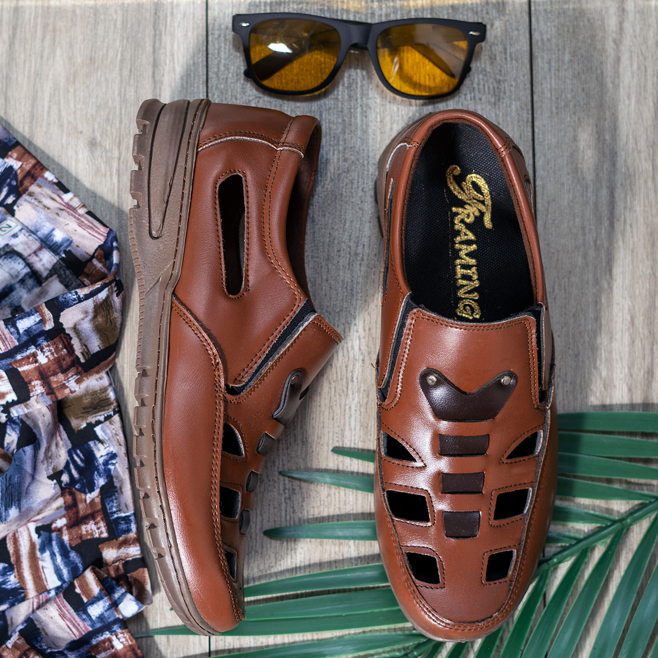 صندل مردانه قهوه ای مدل Mahram