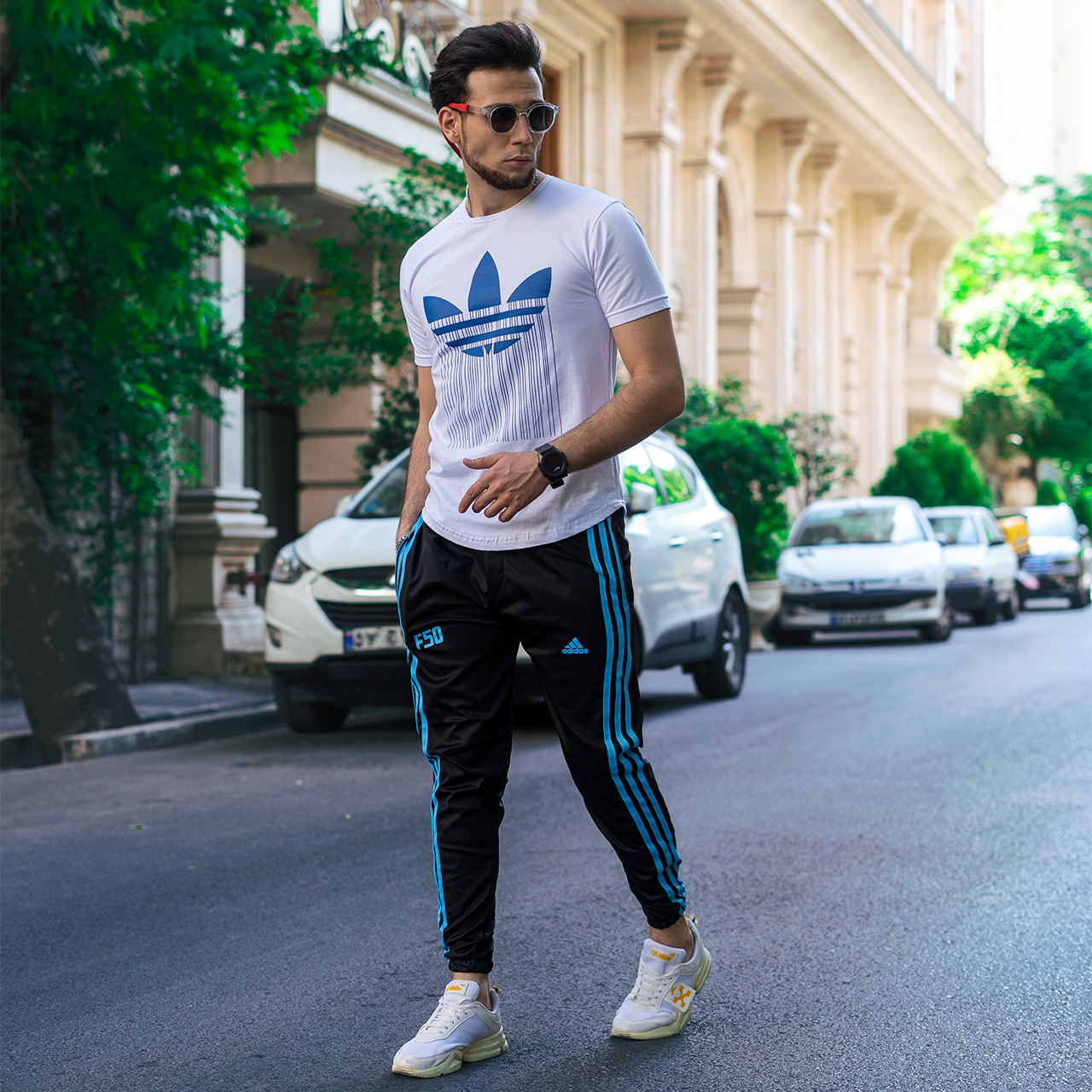 شلوار اسلش سه خط آبی مردانه مدلn50