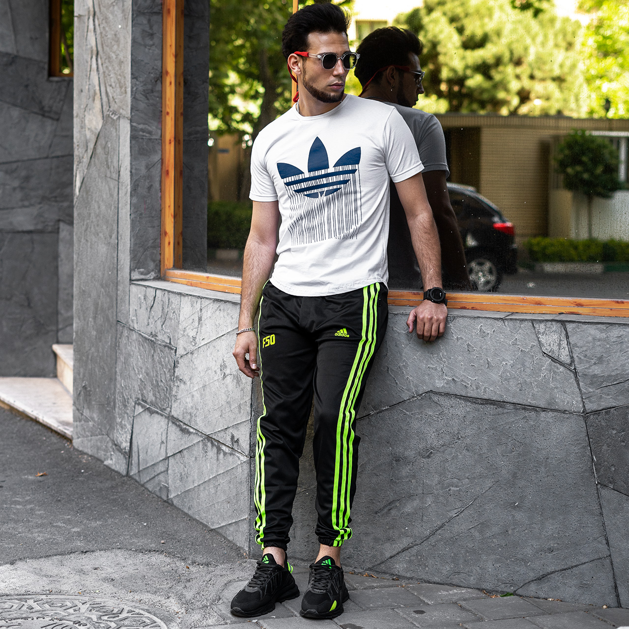 شلوار اسلش مردانه سه خط سبز مدل n50