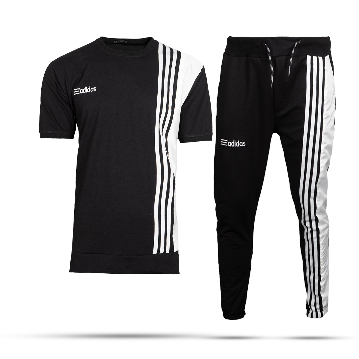 ست تیشرت شلوارآدیداس دورنگ سفید مشکی مردانه مدل b.s