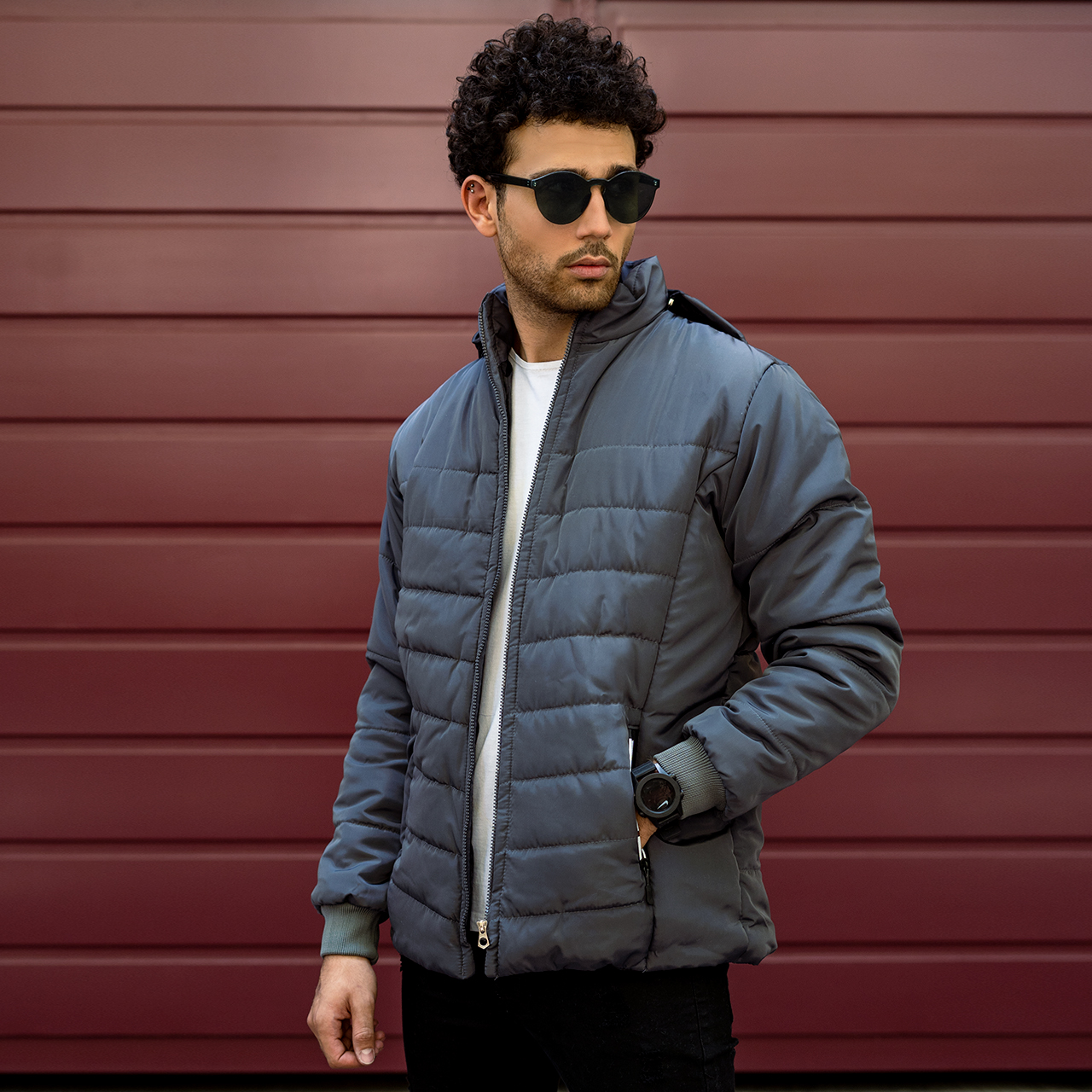 کاپشن مردانه ساده طوسی تیره مدلAidin