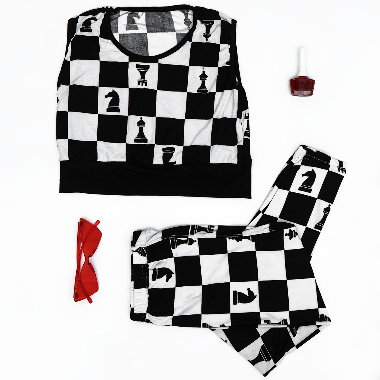 ست نیم تنه و ساپورت شطرنجی دخترانه مدل ۳۴۸