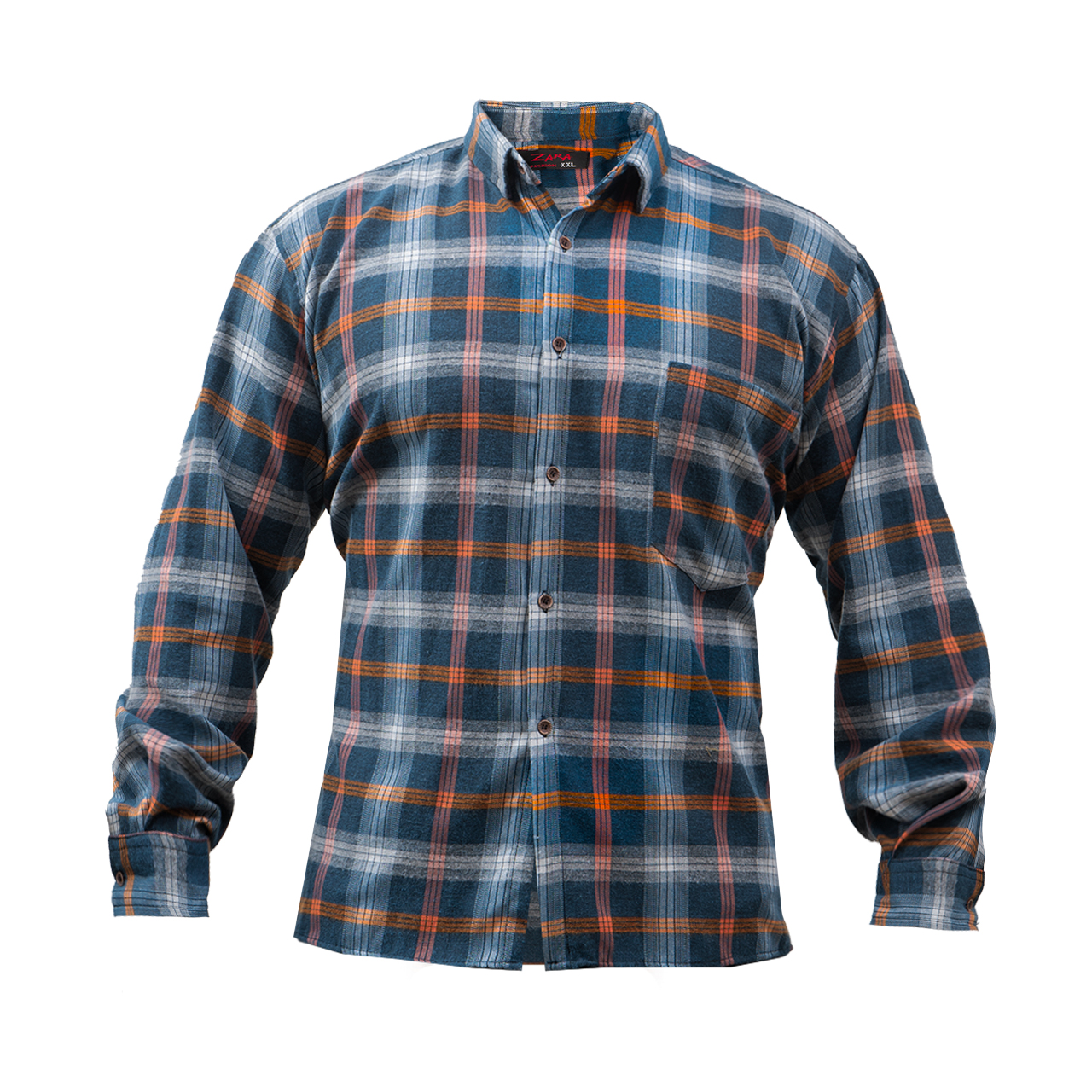 پیراهن مردانه چهارخونه آبی نارنجی مدل BEHRAD