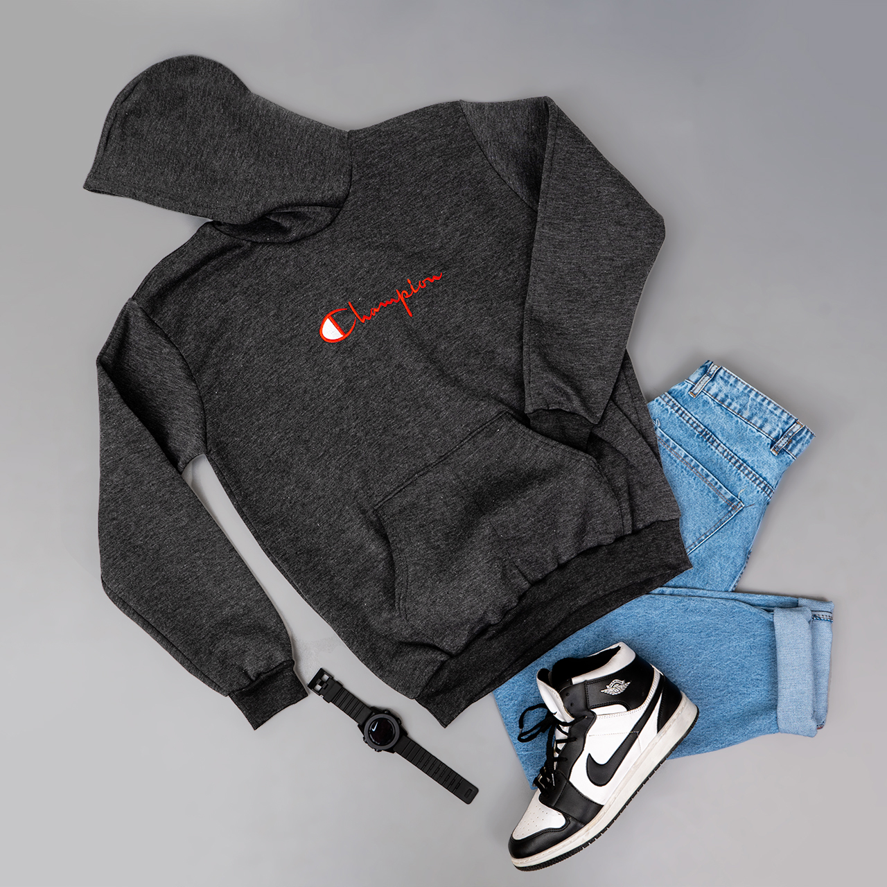 هودی ذغالی مردانه مدل champion