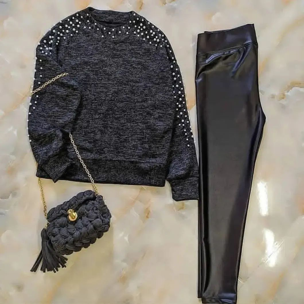 بلوز مرواریدی ذغالی دخترانه مدل venos