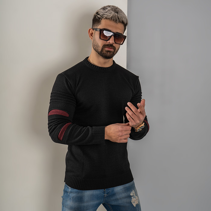 پلیور بافت مردانه مشکی مدل solan زاپ زرشکی