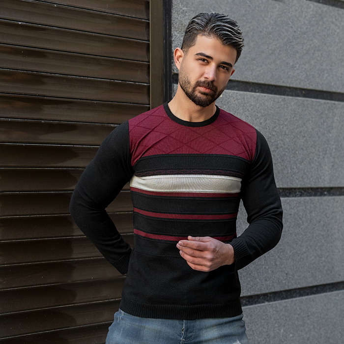 پلیور مردانه راه راه قرمز مدل Maron